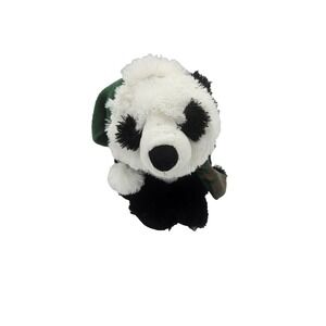 Vintage Golden Bear Panda Plush‎ Christmas Hat Scarf Black White 16"